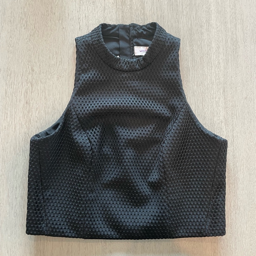 Finders Keepers Waffle Black Crop Top with Zipper Size